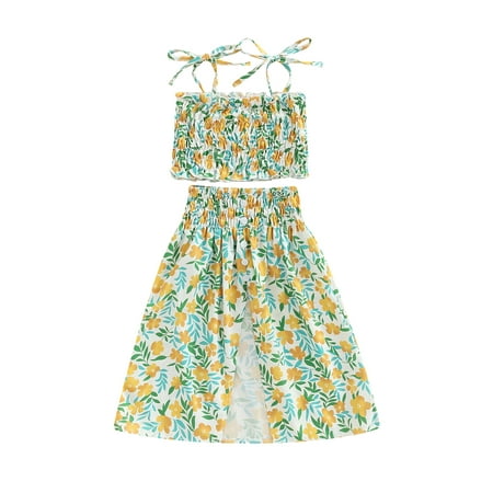 

Summer Toddler Baby Girls Clothes Boho Print Spaghetti Strap Camisole with Elastic Waist Skirt Suits