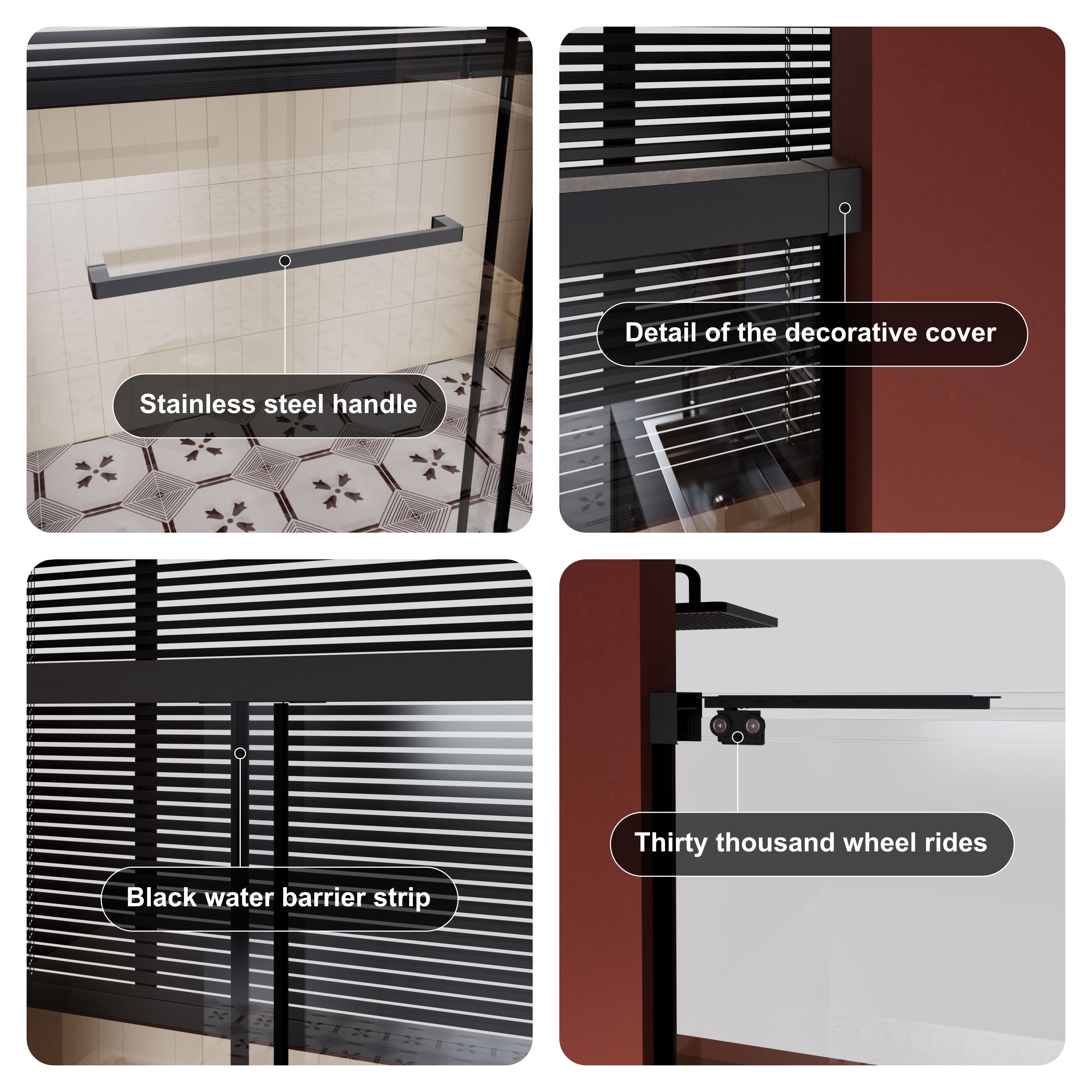 MAYEERTY Frameless Dual Sliding Shower Door, Aluminum Frame, Soft-Close & Waterproof Buffer System, Quick Installation & Heavy-Duty Seal