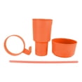 thumbnail image 2 of Vaso de plástico 2 en 1 con pajita y abertura grande, ideal para cine, casa, viajes, color naranja, 2 of 14