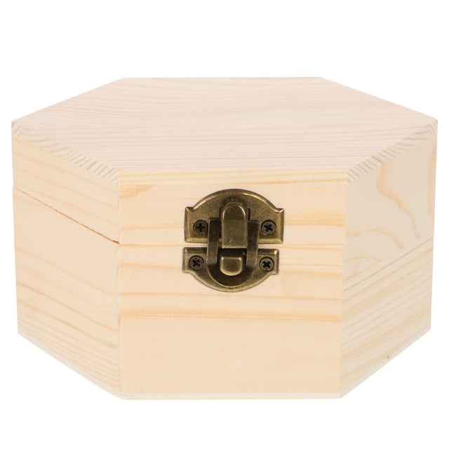 Unfinished Wooden Storage Container Diy Jewelry Storage Box with Metal Buckle