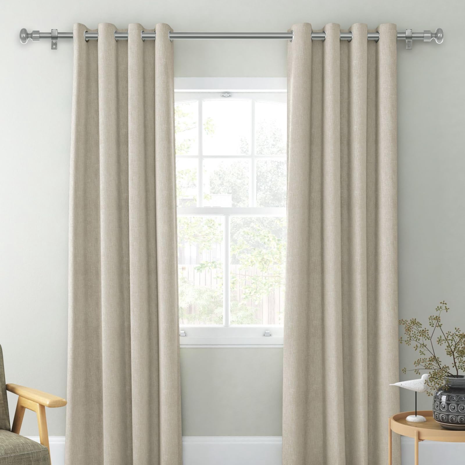 Urbanest Oval Designer Single Curtain Rod – Decorative Metal Finials, 5/8" Diamter Drapery Hardware Set Window Treatments, 48" to 84", Antique Silver/Pewter
