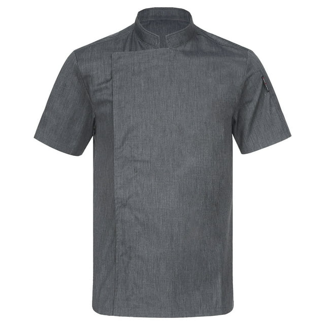 Yeahdor Adult Mens Short Sleeve Chef Coat Solid Color Kitchen Cook Uniform Jacket Canteen Bakery Chef Dark Gray XL