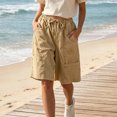 thumbnail image 5 of Wensltd Women Cargo Shorts Drawstring Elastic Waist Wide Leg Casual Summer Pocket Trousers, 5 of 7