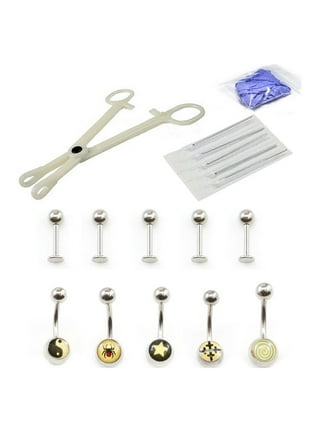 Muross 84PCS Piercing Jewelry Kit Pro Piercing Kit Belly Ring Tongue Tragus  Nose Eyebrow Piercing Tools Piercing Needles Clamps 