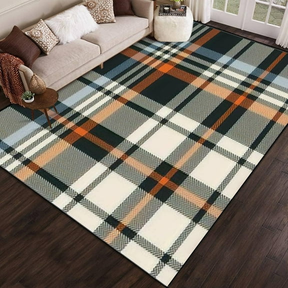 Plaid Orange Blue Brown Beige For Autumn Winter Seamless Herringbone Area Rug Outdoor Patio Rug Play Mat Floor Mat Modern Carpet Non-Slip Home Decor Living Room Bedroom 4x5ft