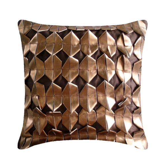 Pillow Cover, Rust Throw Pillow Covers 16x16 inch (40x40 cm), Silk Couch Throw Pillow Covers, Striped, Metallic Faux Leather Tape, Contemporary Pillow Case - Copper Age