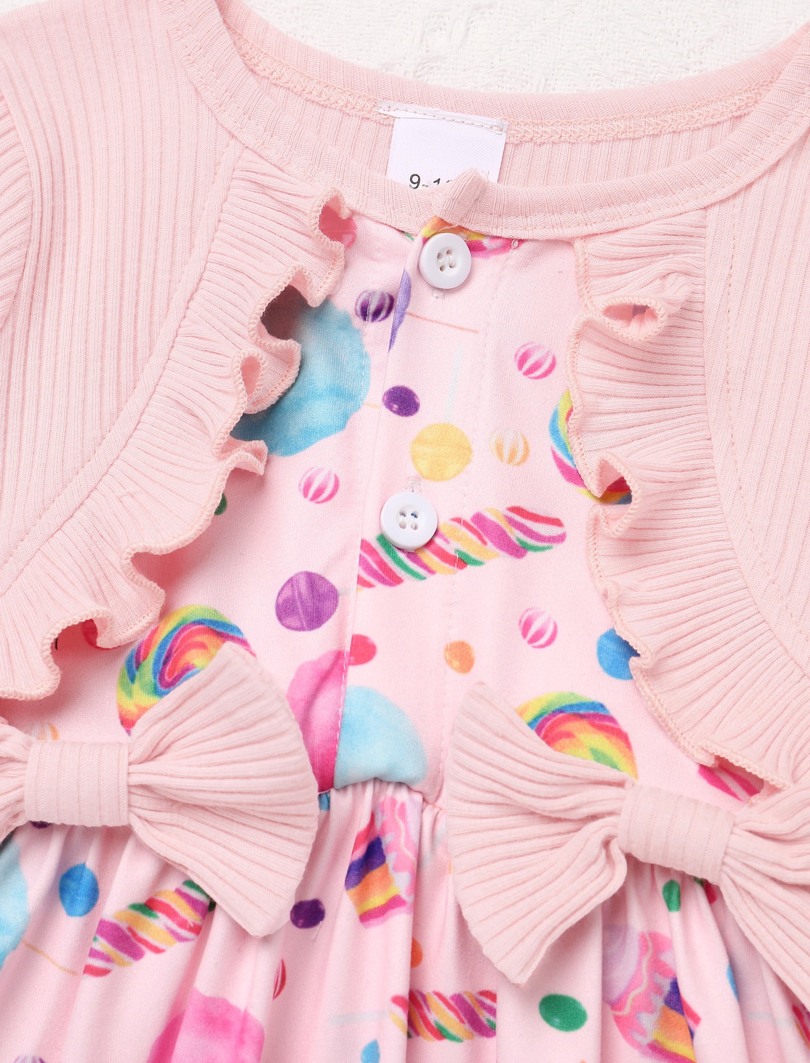 IWEMEK Infant Girl Dress Spring Casual Long Sleeve Outfits Crewneck Candy Bow Cute Romper Size 9M-12M