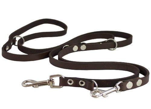 Punk Hollow ~ PRO Leather Dog Leash Blk-Stainles Dog Training Lead 5' X 7/8" 