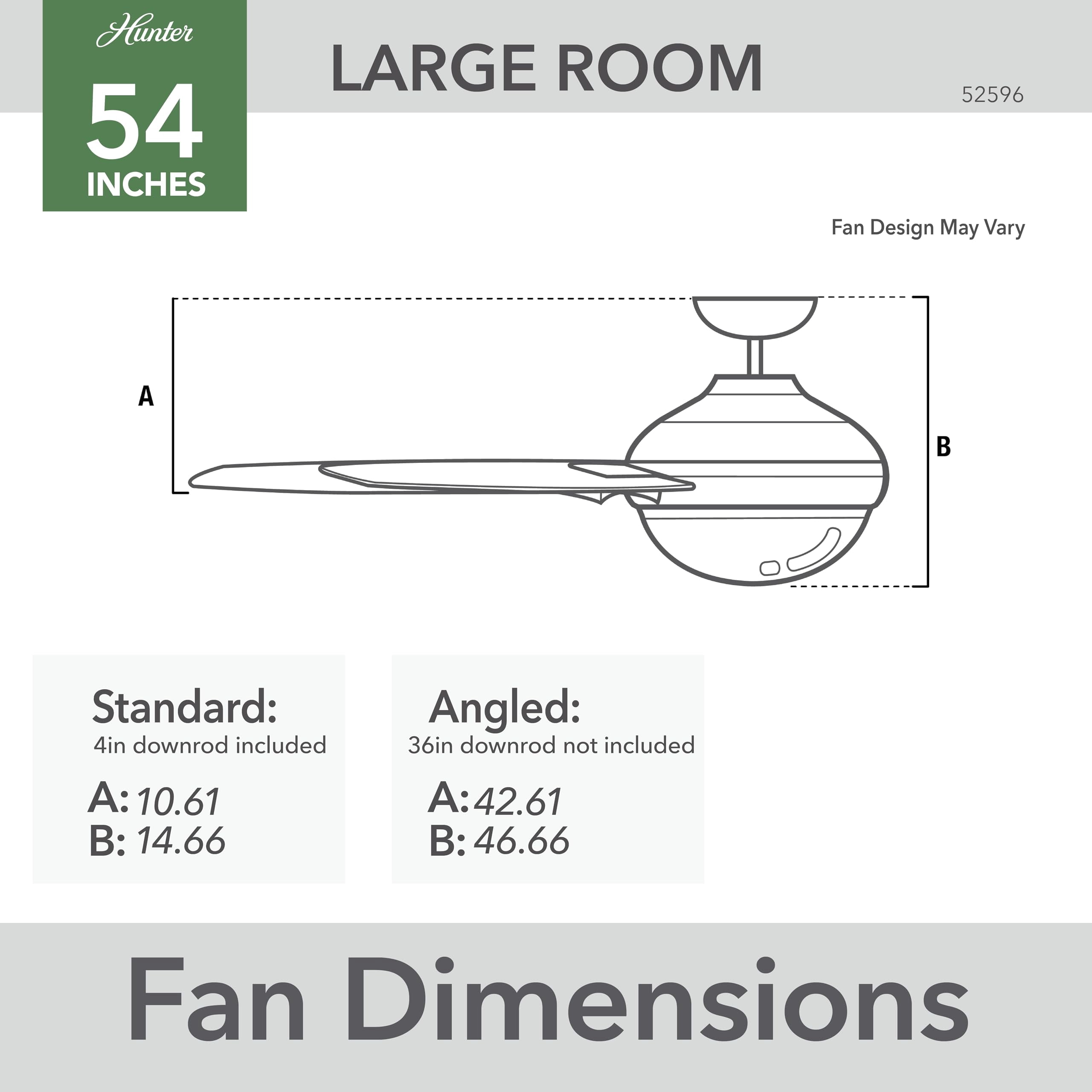 Restored Hunter Fan 54 inch Matte Black Ceiling Fan with LED Light and Remote Control for Bedroom, Living Room/Family Room, Office, Basement, Kitchen, Dining Room (Refurbished)