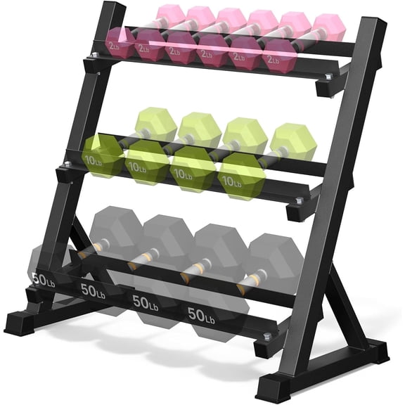 3-Tier Adjustable Dumbbell Weight Rack, Heavy Duty Steel Stand Only for Home Gym, Black