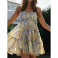 thumbnail image 3 of Women'S 2025 Summer Floral Bohemian Flowy Dress Short Sleeveless Ruffle Spaghetti Strap Dress  Yellow XL, 3 of 7