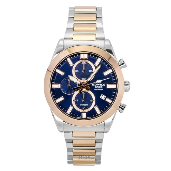 Casio Edifice Analog Chronograph Two Tone Stainless Steel Blue Dial Quartz EFB-710SG-2AV 100M Men's Watch