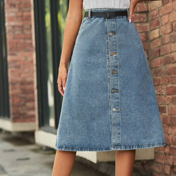EGNMCR Holiday Dresses for Women Women's Spring And Summer Denim Dress Pocket Skirt Casual Mid-length Skirt
