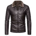 thumbnail image 3 of Maoxin Mens Jackets Men's Lapel Leather Jacket Casual Loose Men's Leather Jacket Solid Color Long Sleeved Hooded Casual Jacket/jacket Brown M, 3 of 7