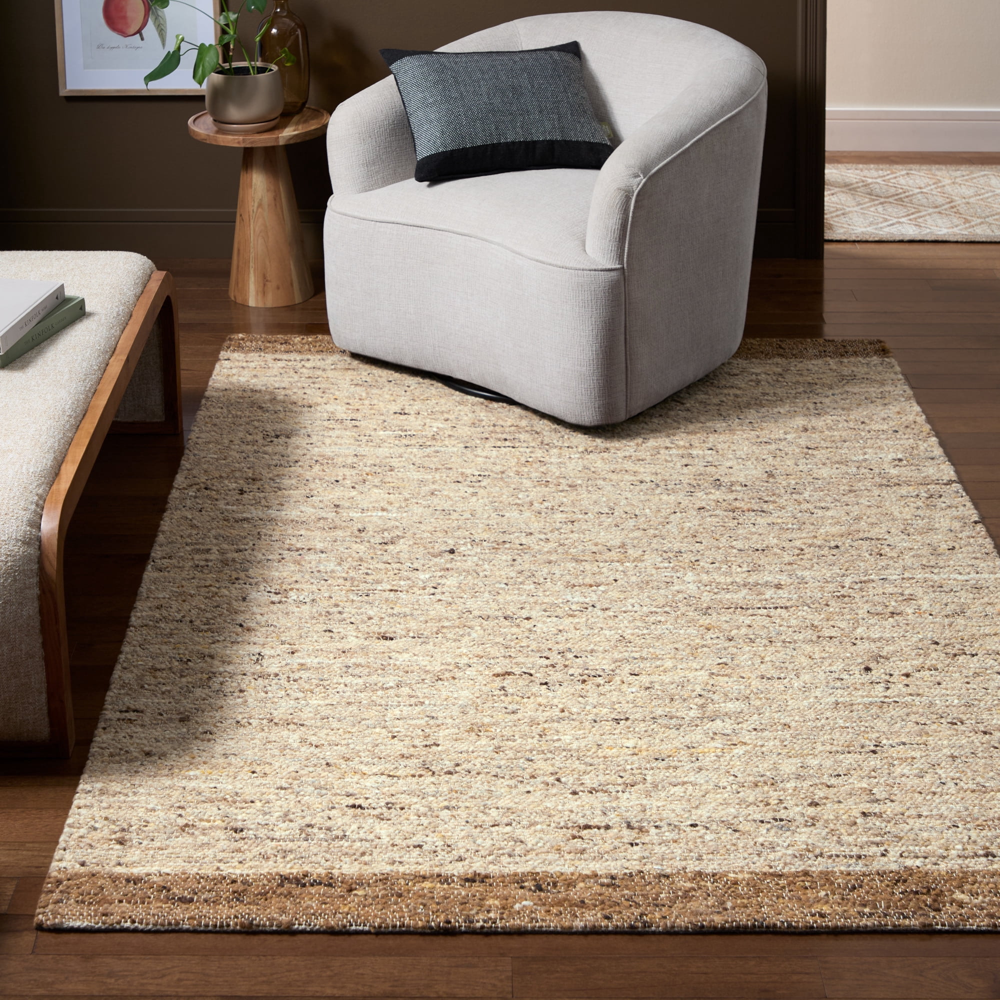 TOWN & COUNTRY TERRA Montana Textured Border Handcrafted 100% Wool Area Rug, Beige/Light Brown, 8'x10'