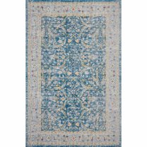 Ox Bay Blake 5'3" x 7'10" Blue/Gray Bordered Floral Durable Performance Indoor/Outdoor Area Rug