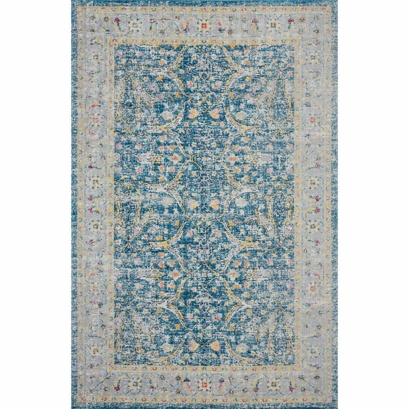 Ox Bay Blake 7'9" x 9'9" Blue/Gray Bordered Floral Durable Performance Indoor/Outdoor Area Rug