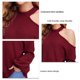 thumbnail image 5 of Hombro frío knit gota hombro linterna manga larga crewneck knit suave suelta waffle pullover para mujeres vino rojo L, 5 of 5