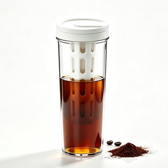 YINGLI 1L (33.8oz) Cold Brew Coffee Maker, Portable Iced Coffee Pitcher with 350-Mesh Filter, Leak-Proof Flip Lid, White