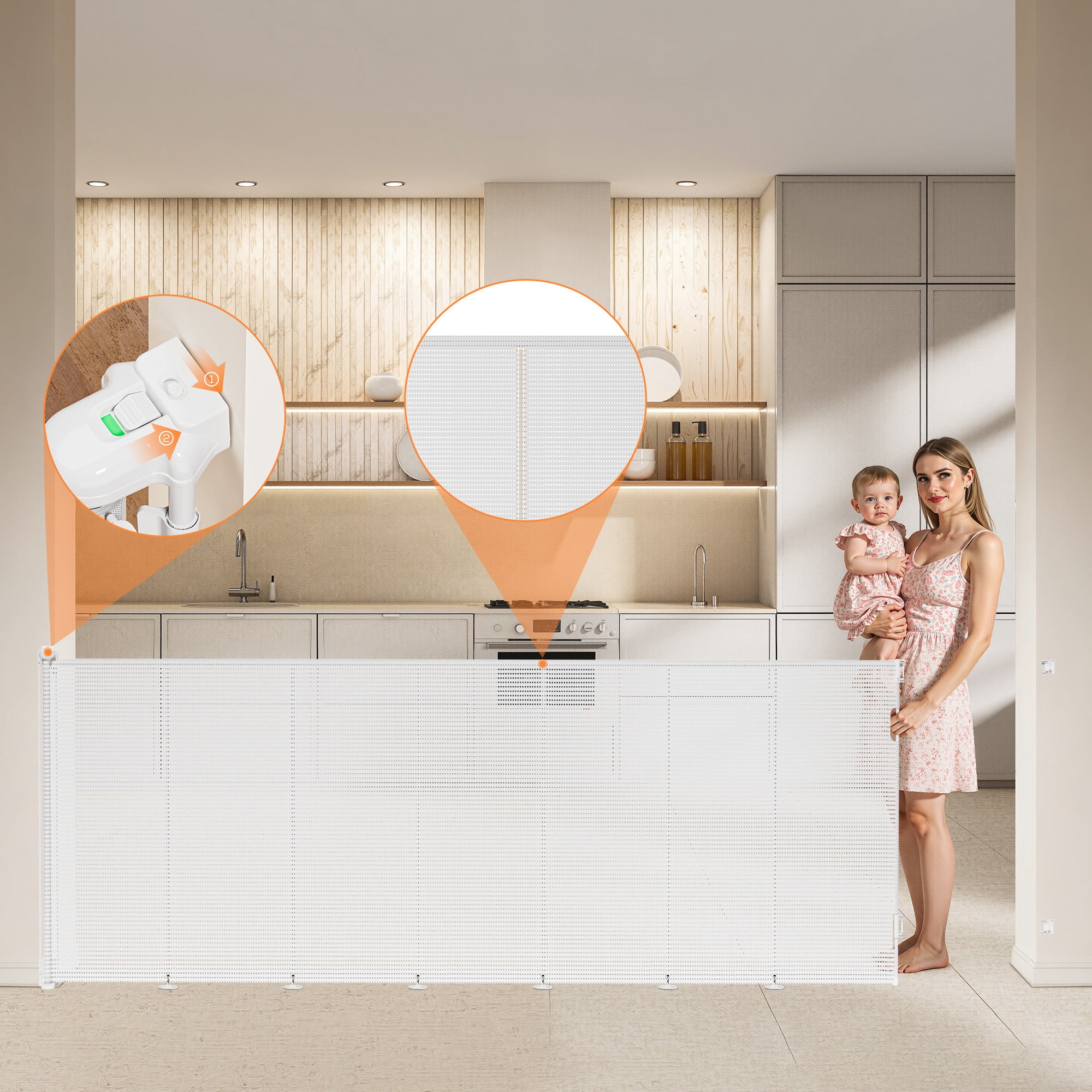 TULILLO 2 Pack Retractable Baby Gate 200" Extra Wide, 42in Tall, Double Lock, Retractable Dog Gate for Doorways Stairs Hallways Indoor and Outdoor, White