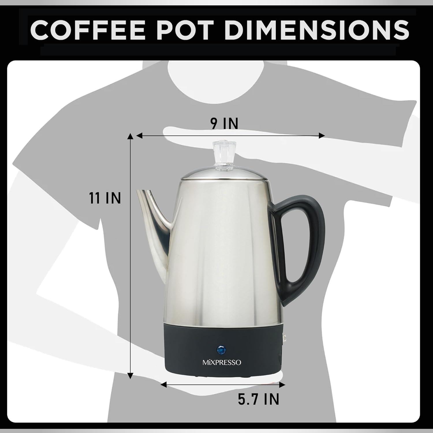 Mixpresso 10-Cup Electric Percolator, Stainless Steel photo 2