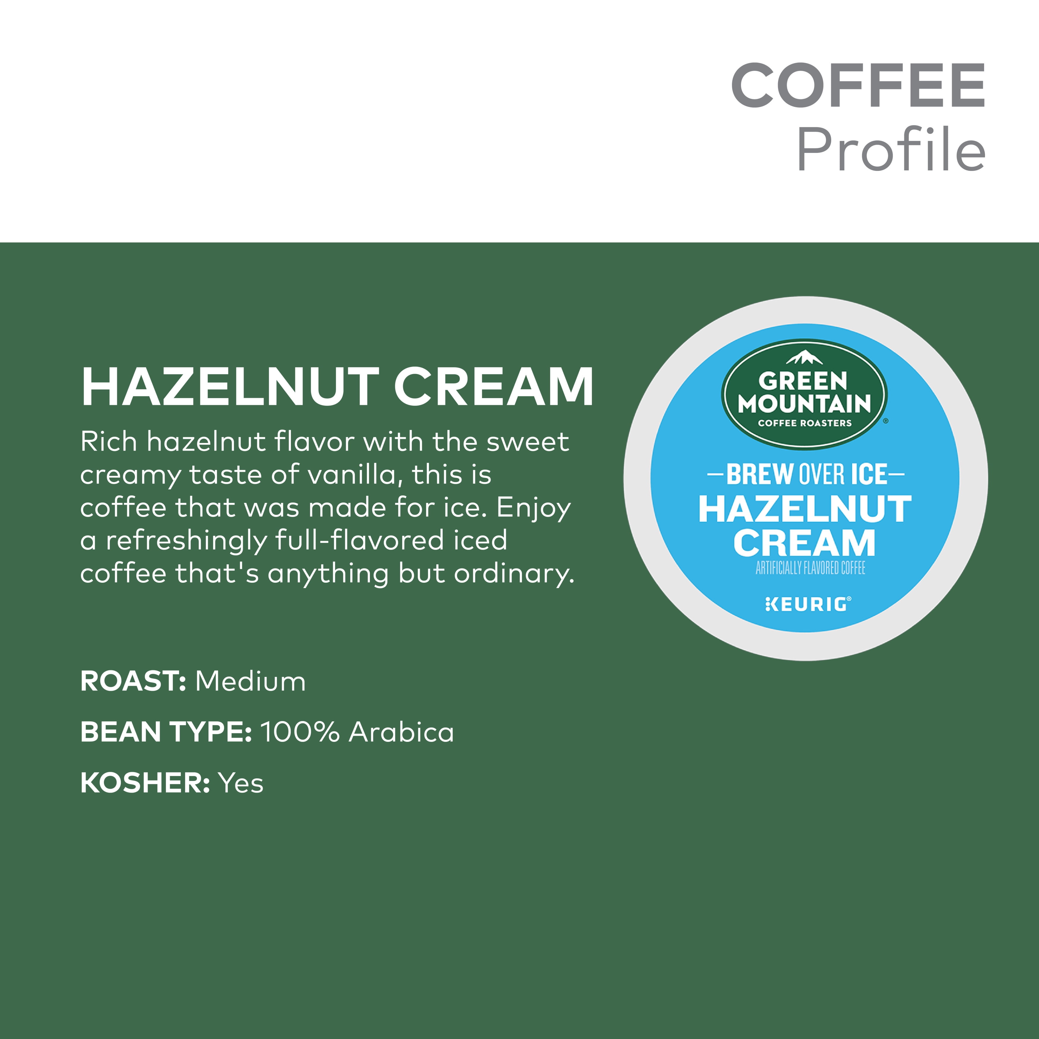 Green Mountain Coffee Roasters Brew Over Ice Hazelnut Cream, Single Serve Keurig K-Cup Pods, Flavored Iced Coffee, 24 Count