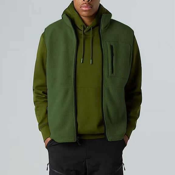 Zedker Mens Fleece Lined Softshell Vest Lightweight Sleeveless Casual Outerwear Vest Sleeveless Jacket with pockets for Outdoor Travel Army Green L