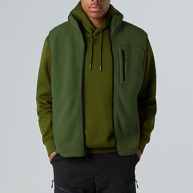 Leodye Veste Sans Manches en Molleton Décontractée et Tendance pour Homme, Col Montant, à Capuche, Veste Décontractée Vert Armée TG(TG)