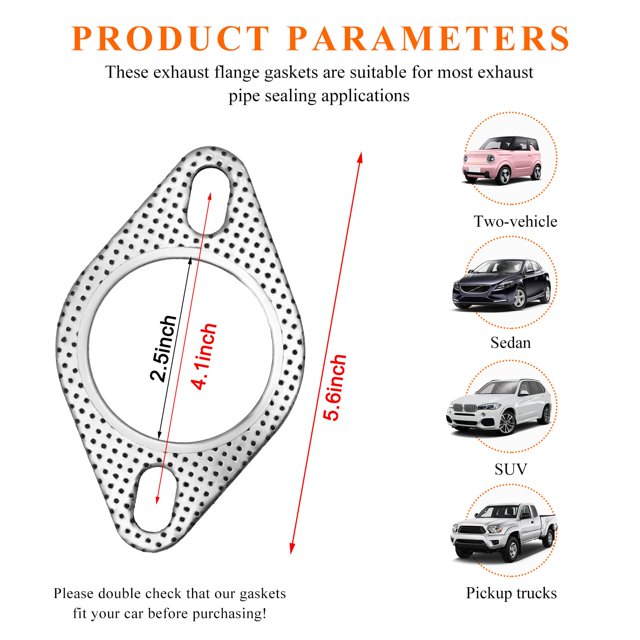 2 Pcs Joints d'Échappement Automobile, Acier Inoxydable Résistant aux Hautes Températures, 2 Joints de Bride Elliptiques standard avec Boulons, Dossier d'Axe, Pièces Automobiles