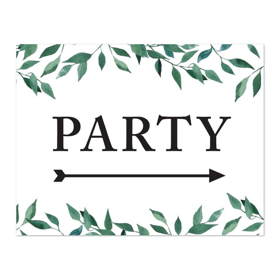 Koyal Wholesale Wedding Party Directional Signs, Natural Greenery, Double-Sided, Party with Big Arrow, 1-Pack