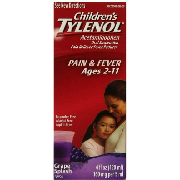 Children's Tylenol Oral Suspension Pain   Fever Relief, Grape 4oz, 4-Pack