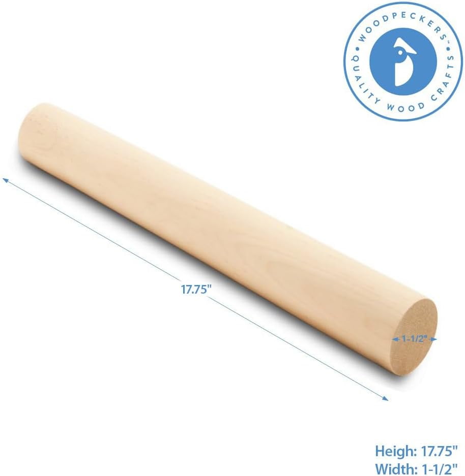 Dowel Rods Wood Sticks Wooden Dowel Rods - 1-1/2 x 17-3/4 Inch Unfinished Hardwood Sticks - for Crafts and DIYers - 2 Pieces by