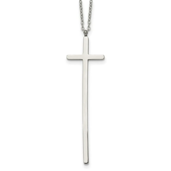Auriga Fine Jewelry Stainless Steel Polished Long Cross Pendant on a Cable Chain Necklace for Men 30"