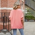 thumbnail image 3 of Women's Loose Plus Size Solid Color Round Neck Pullover 3/4 Sleeve Top Dress Shirt Juniors Button down Womens Blouse Womens Relaxed T Shirts Baseball Shirts for Women Hiking Short Sleeve Women Button, 3 of 6