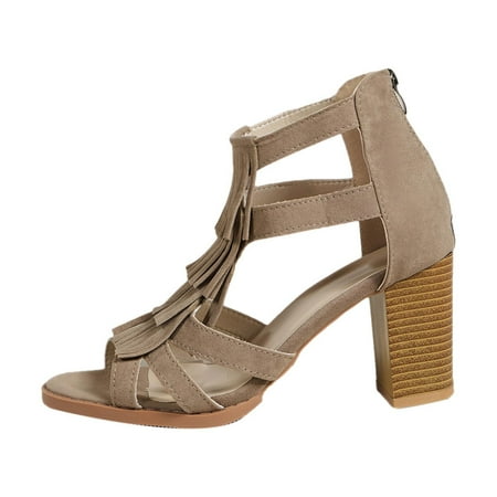 

FAVIPT Summer Sandals for Women 2023 Clearance Orthopedic Sandals for Women Womens Sandals 2023Women s Vintage Tassel Slippers Thick Heel Shoes High Heel Back Zipper Sandals