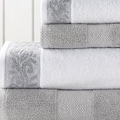 Modern Threads Filigree Jacquard Border 6-Piece Cotton Adult Bath Towel Set, Silver