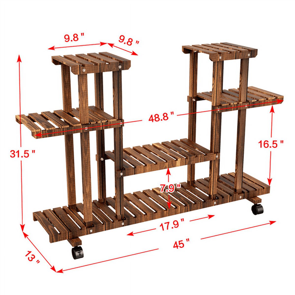 SmileMart 4-Tier 6-Shelf Rolling Wooden Flower Display Stand for Indoors or Outdoors - image 3 of 6