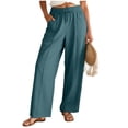 thumbnail image 4 of larppty Women Linen Pants Straight Wide Leg Casual Palazzo Pants with Pockets High Elastic Drawstring Waist Long Loose（Dark Green， XXL）, 4 of 9