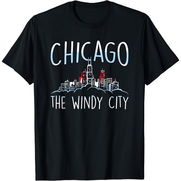 Retro Chicago Skyline Graphic T-Shirt Vintage The Windy City Illinois Souvenir Travel Tee for Men and Women Unisex Soft Cotton Short Sleeve Apparel
