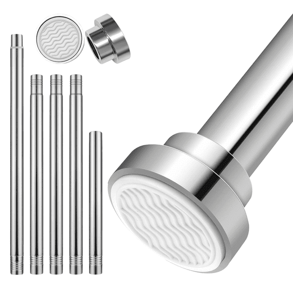 Adjustable Tension Curtain Rod, 25.8-76 Inch No Drill Stainless Steel Spring Tension Rod, Non Slip Shower Curtain Rod for Window Closet Bathroom