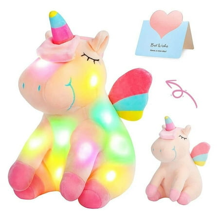 LED Rainbow Unicorn Doll Toys Animal Soft Music Plush Doll Stuffed Sleeping Unicorn Gift for Girls Kids Room Bed Pillow Birthday Pink-LED