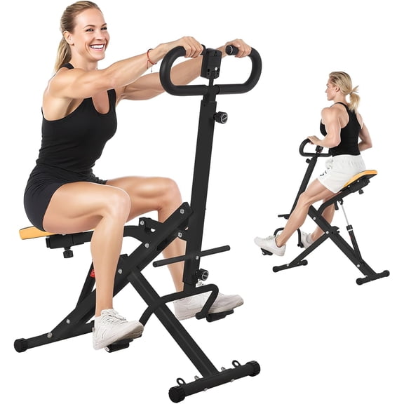 Squat Machine, Squat Assist Trainer with Adjustable12 Level Resistance, Foldable Squat Ride Rowing Machine for Home, Full Body Workout Gym for Glutes Legs Workout, 350 LBS Capacity, White