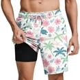 thumbnail image 2 of Men's Casual Hawaiian Print Beach Shorts with Drawstring Waist Pockets and Inner Lining, 2 of 6