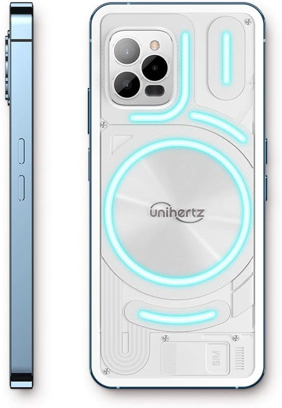 Unihertz Luna, 8GB 256GB Transparent Back Designed Light-Emitting 4G Smartphone 108MP 5000 mAh Android 12 Phone White