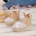 thumbnail image 2 of Rokment Womens Bohemian Crochet Espadrilles Wedges Sandals Boho Beach Fashion Casual Woven Braided Closed Toe Platform Chunky High Heel Dress Sandals for Bride Wedding Summer Vacation White Size7, 2 of 5