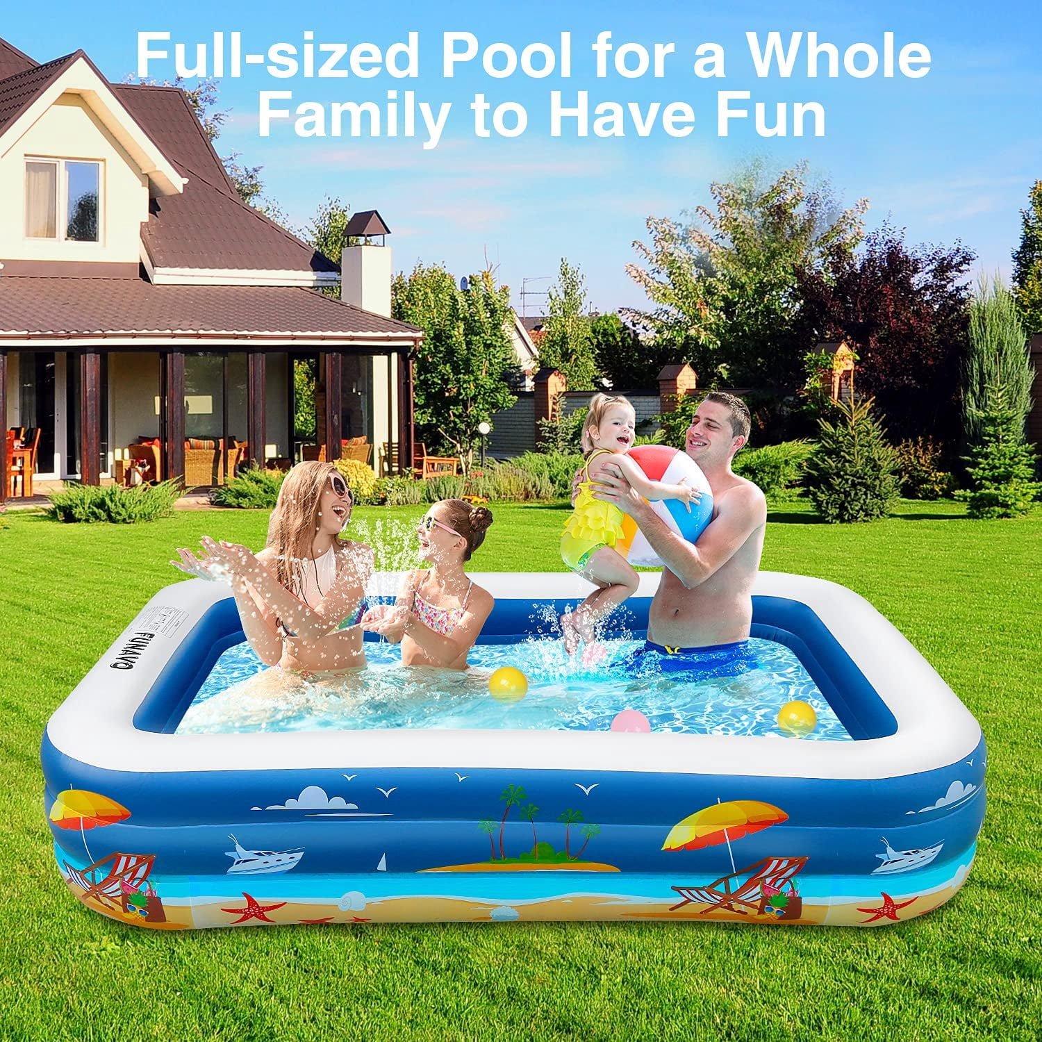 JOYBASE 100" X 71" X 22"  Rectangle Full-Sized Inflatable PVC Swimming Pool for Family
