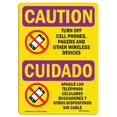 thumbnail image 1 of SignMission OS-CR-A-1824-L-10195 18 x 24 in. OSHA Caution Radiation Sign - Turn Off Cell Phones Bilingual, 1 of 1