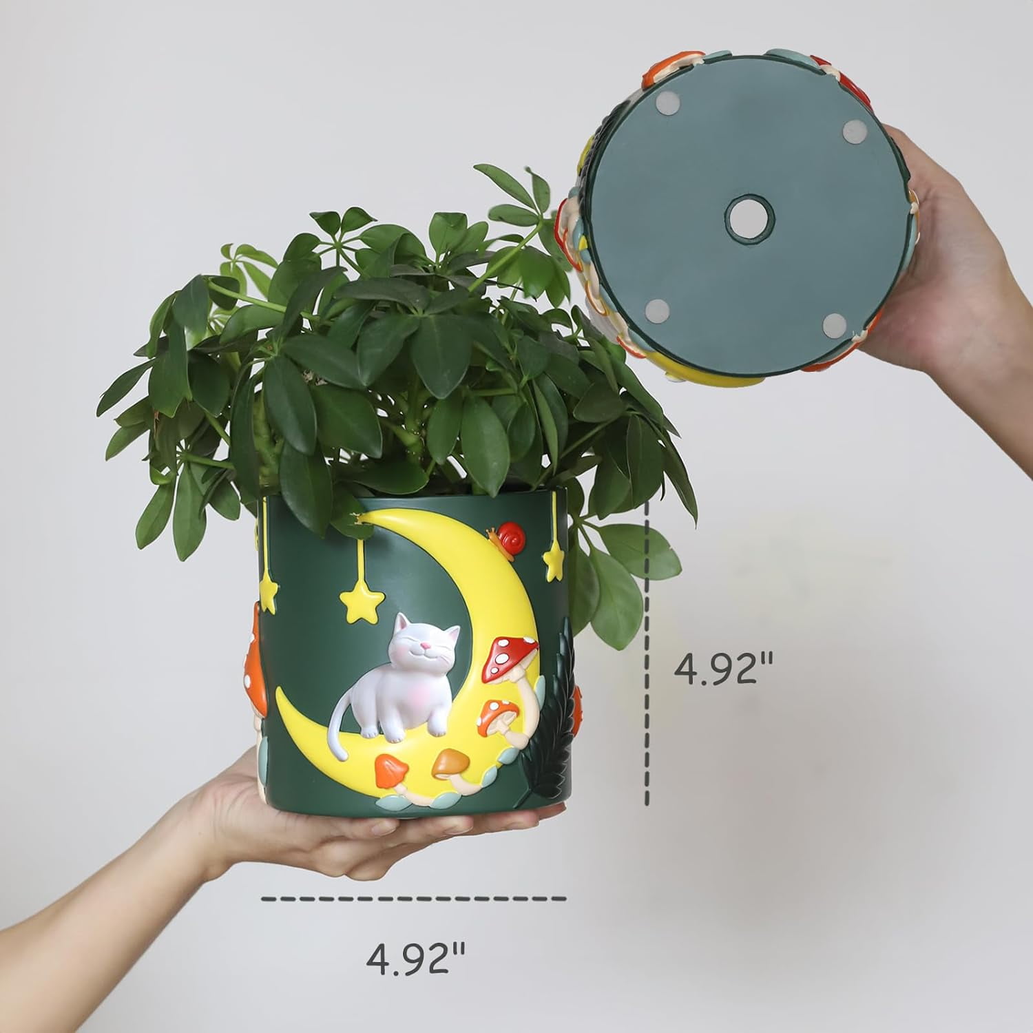 GUGUGO Moon Cat Flower Pots, Cute Unique Rainbow Planter with Drainage, Vintage Retro Mushroom Flower Plant pots for Indoor Plants, Eclectic Succulent Gardening Pot for Home Décor (A, 5Inch)