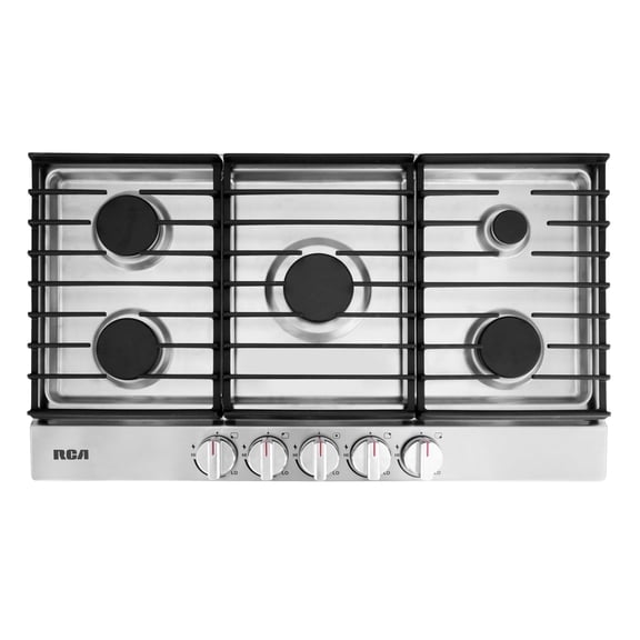 RCA 36 in. Legacy Collection Drop-In Gas Cooktop, 5 Burners, Cast Iron Grates, Metal Knobs in Stainless Steel