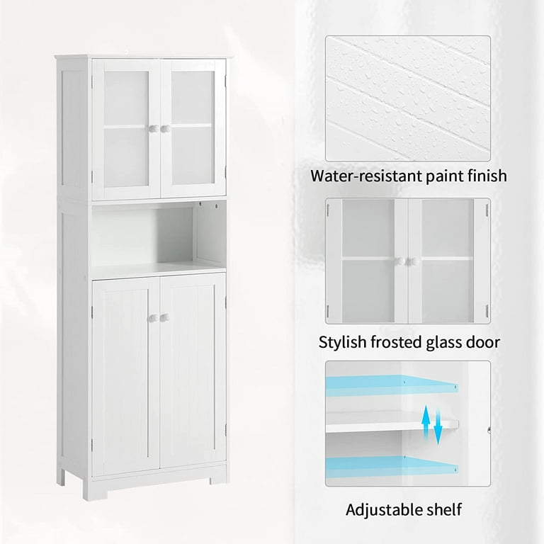 White Kitchen Bathroom Storage Cabinet with 2 Door & Adjustable